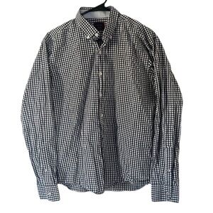 Untuckit Men's Navy Blue Gingham Cotton Button-Down Shirt Medium